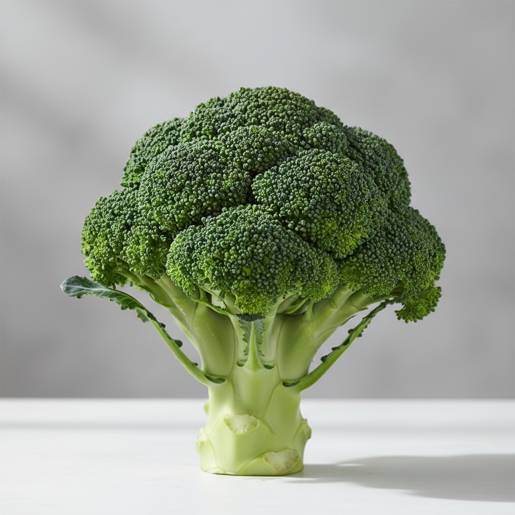 Calabrese broccoli with lush deep green head and tight florets